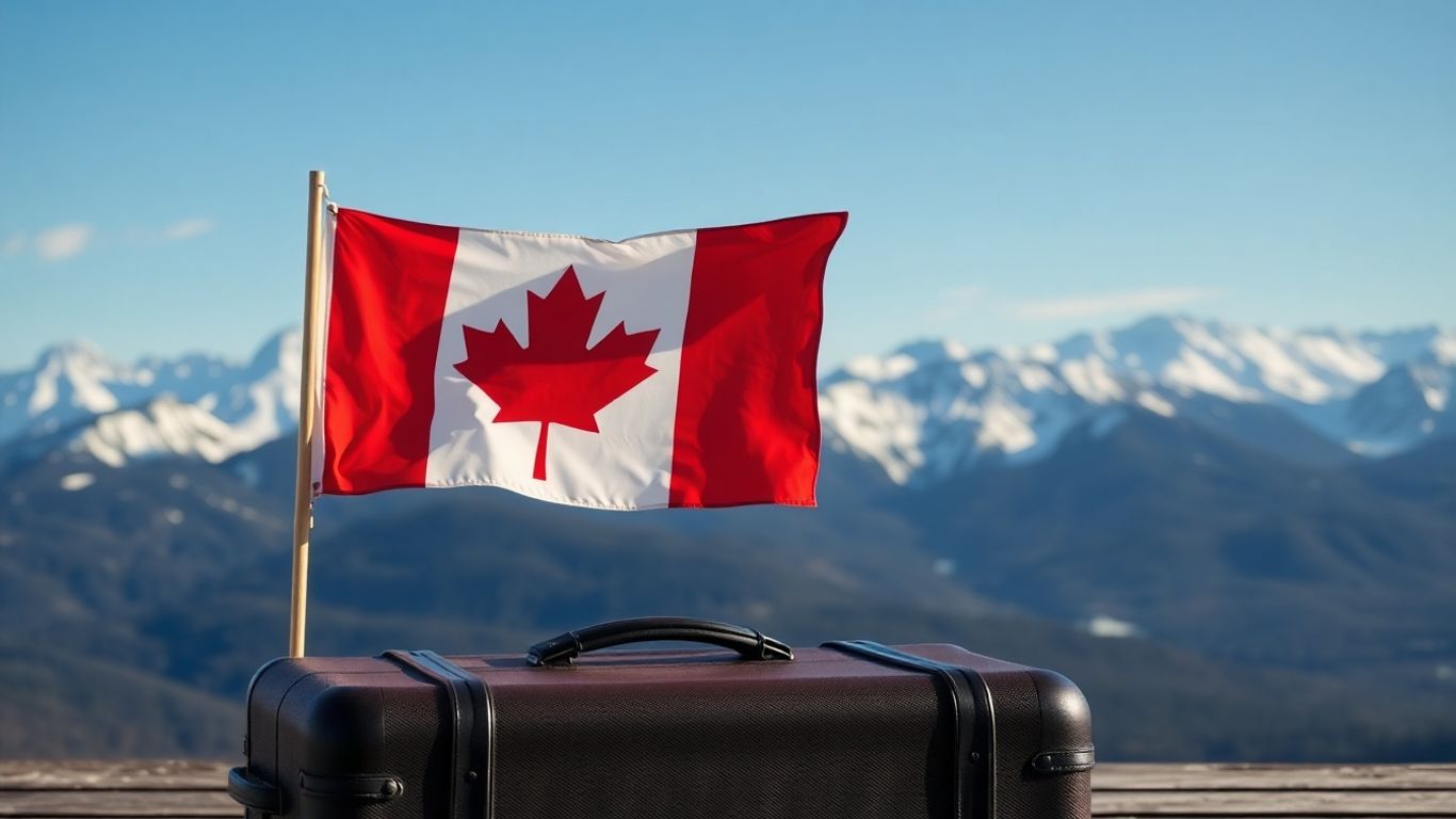 Kanadische Flagge mit Bergen und Koffer