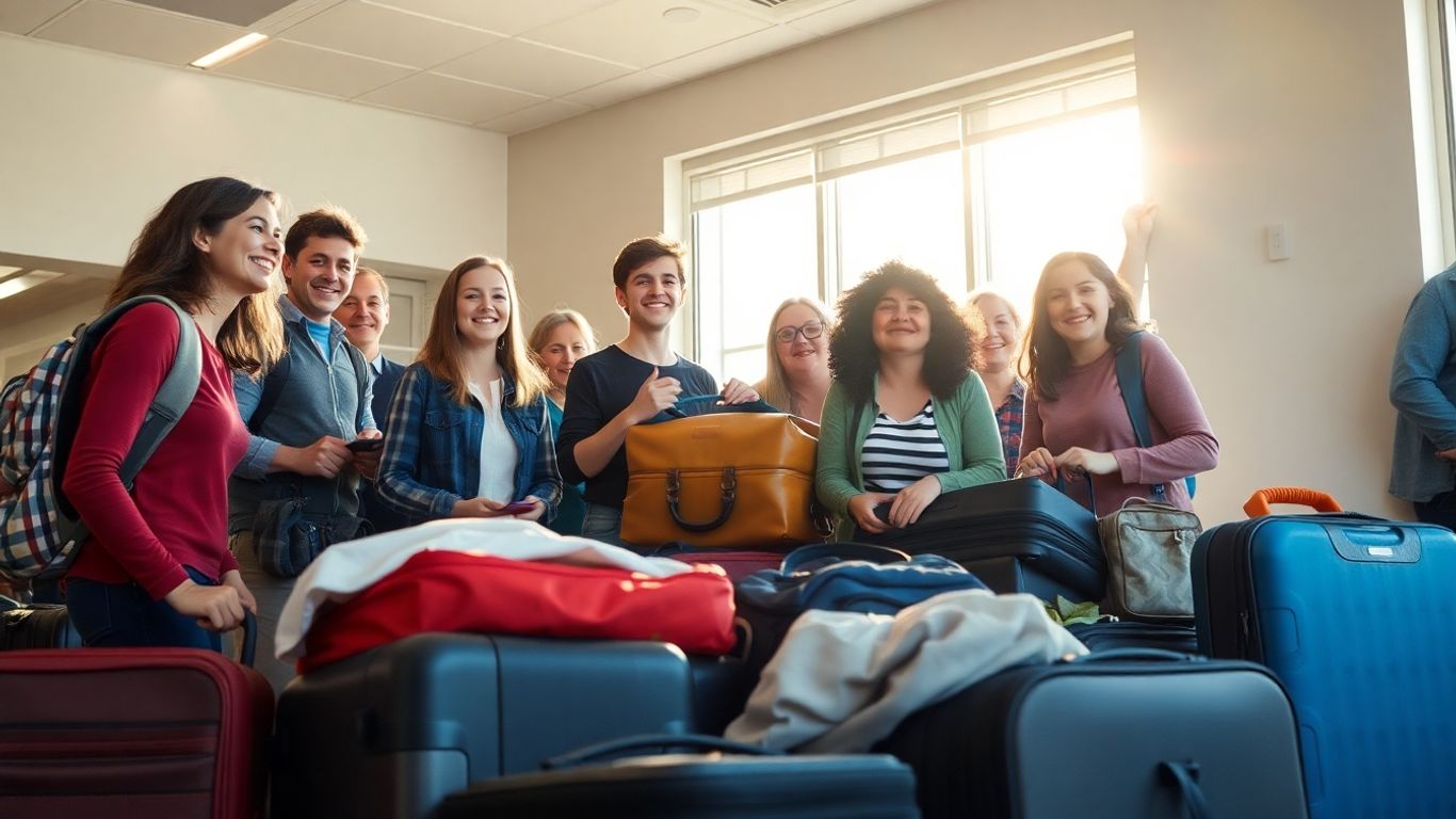 Reisende packen Koffer für eine Langzeitreise.